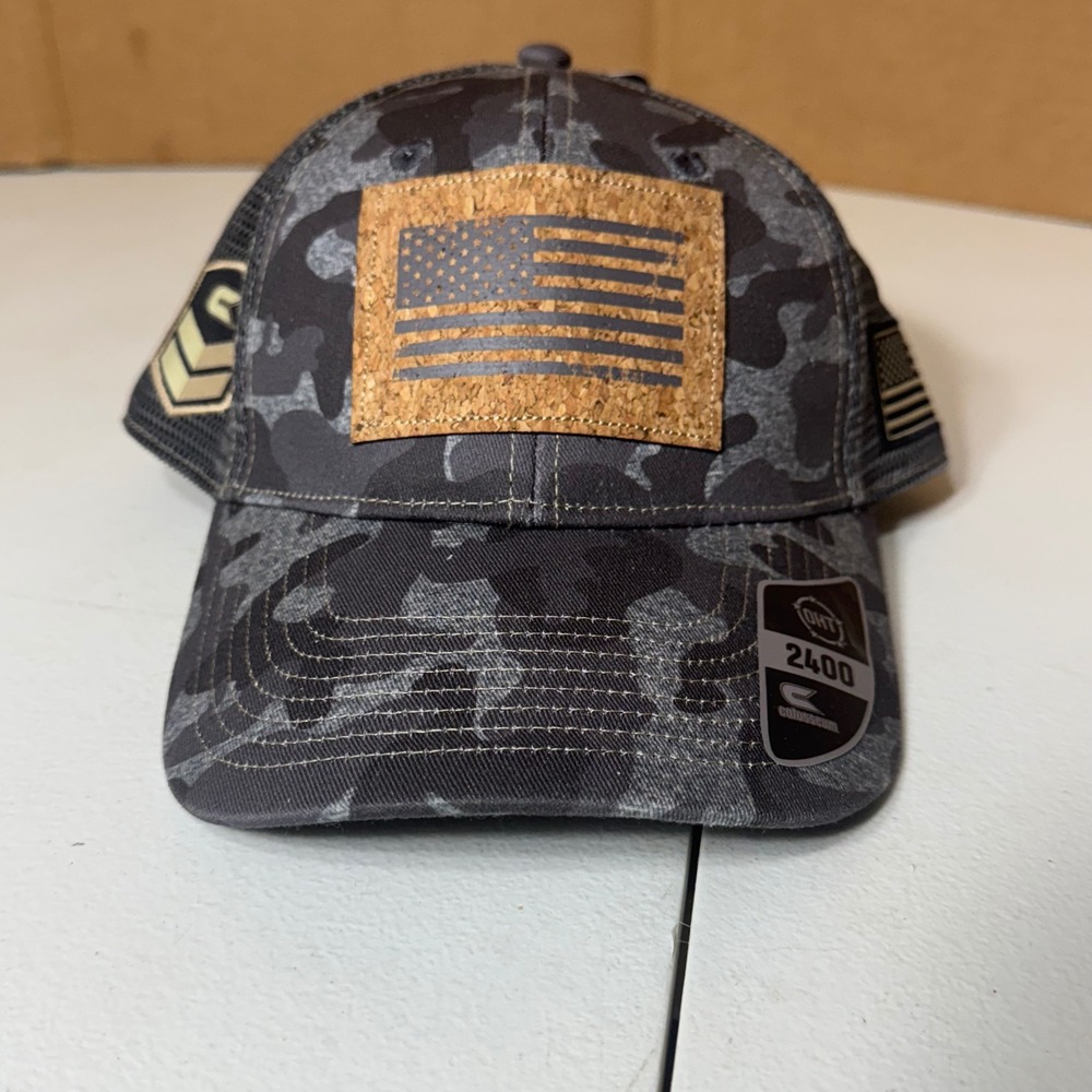 Colosseum OHT Gray Camo Trucker Hat US Flag Patch Adjustable Baseball Cap